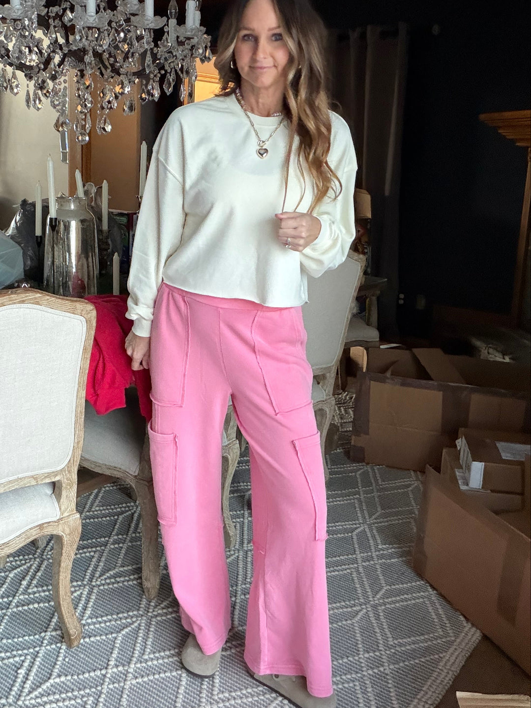 Mineral Wash Wide Leg Cargo Pants