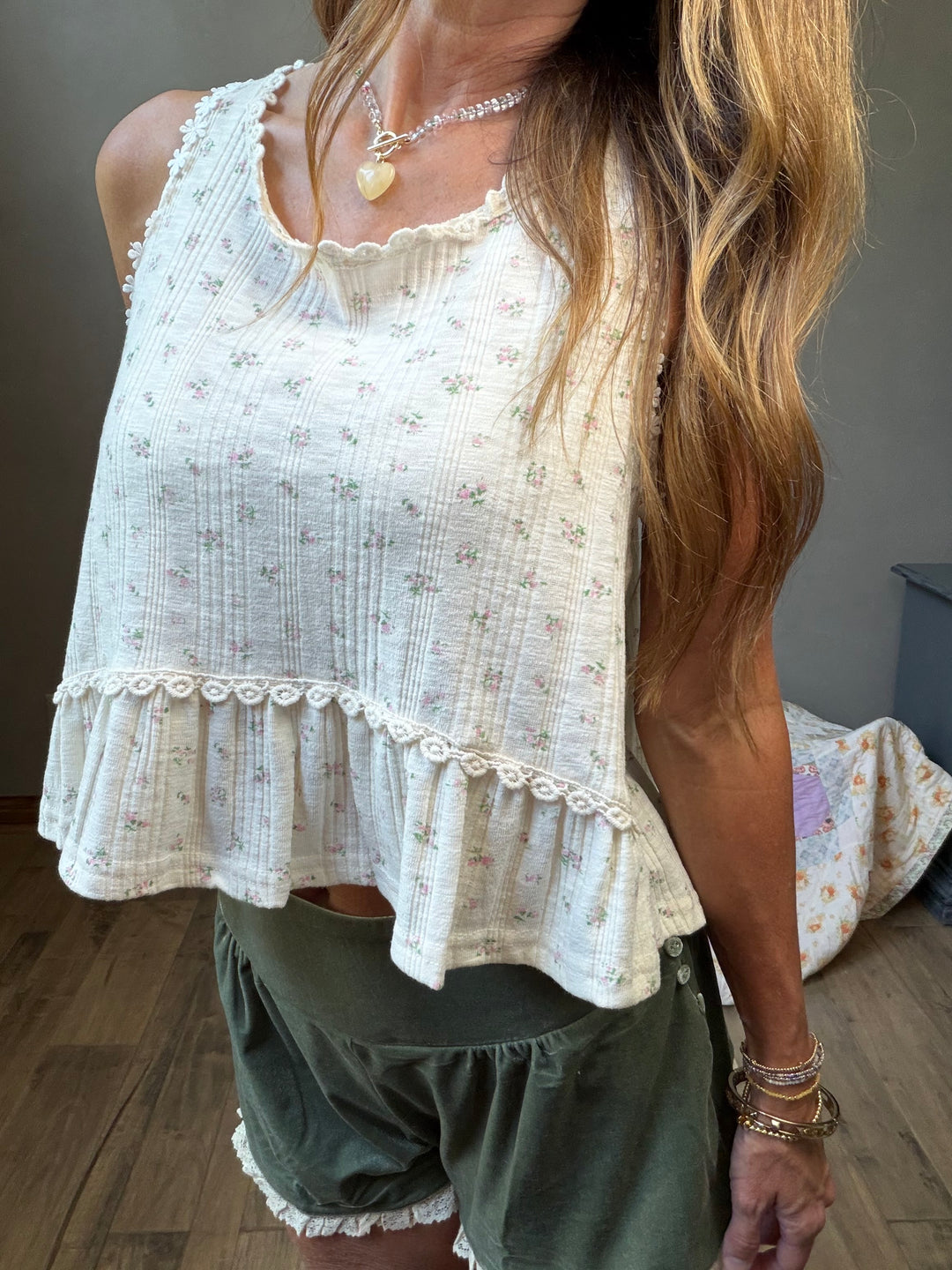 Cream floral tank boho style
