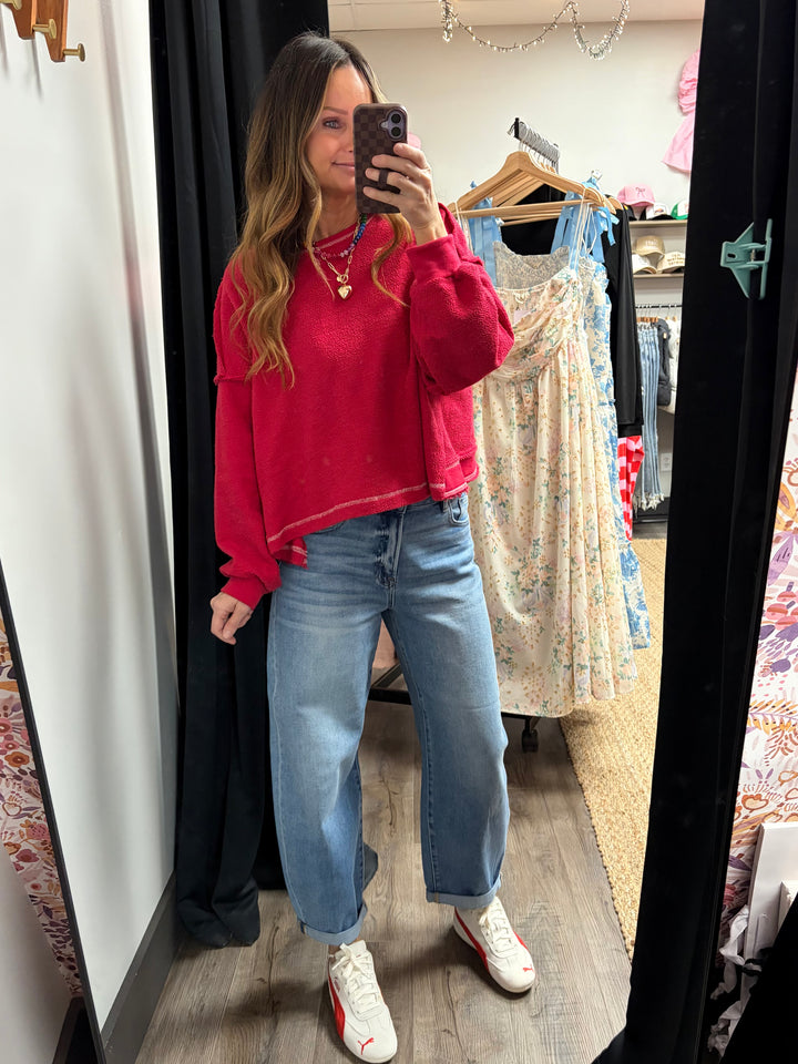 Risen High Rise Crop Barrel Jeans