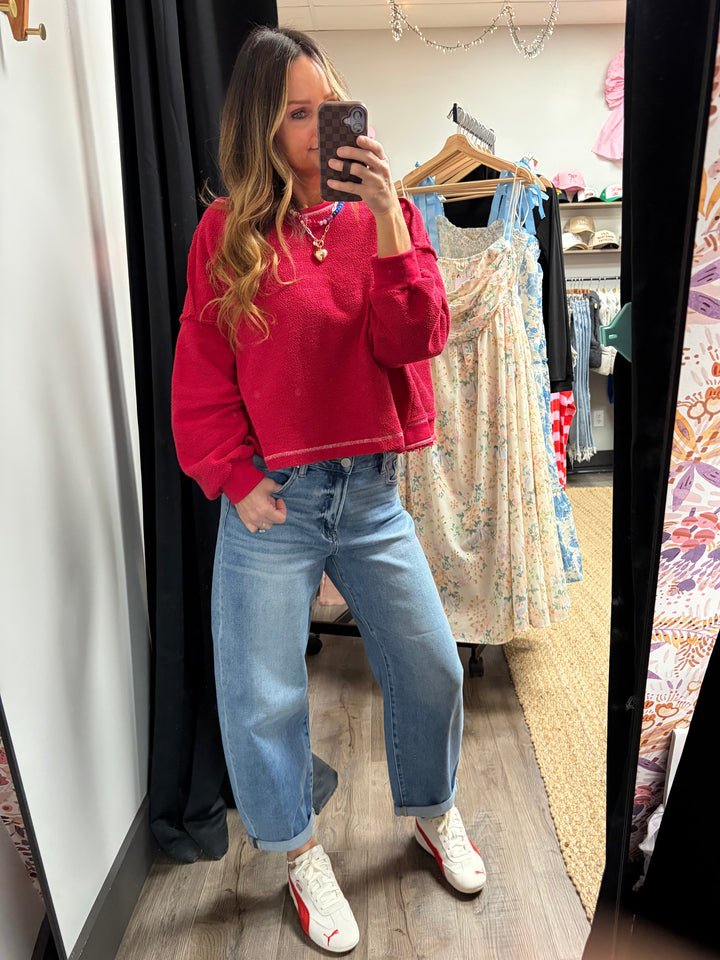 Risen High Rise Crop Barrel Jeans