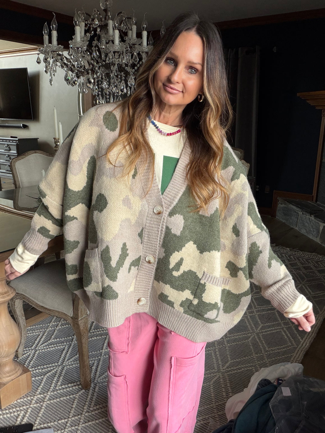 Camo Oversized Cardigan Sweater