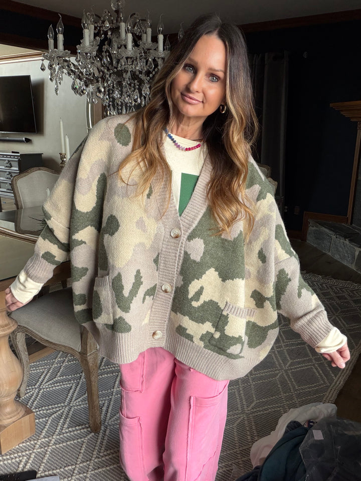 Camo Oversized Cardigan Sweater