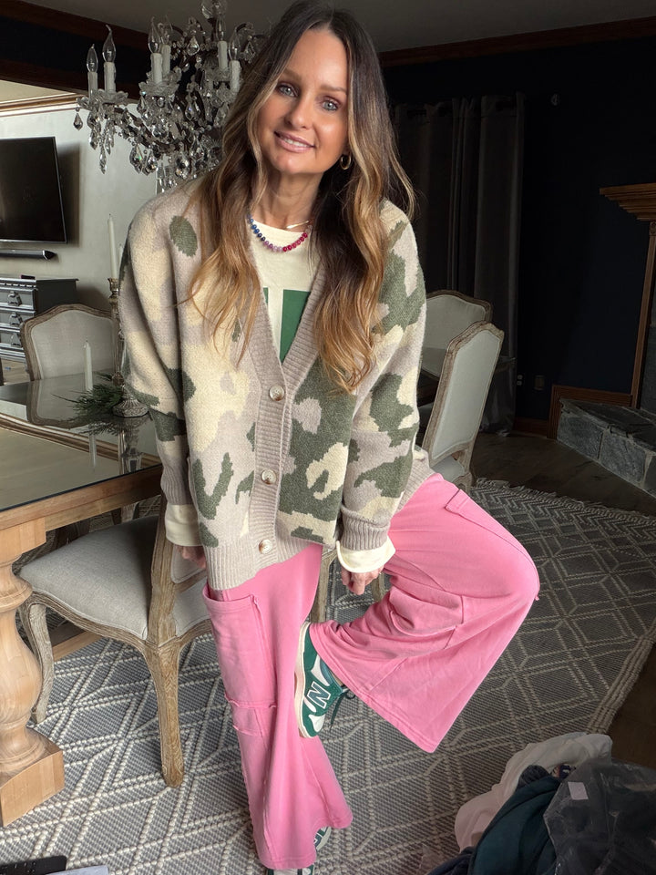 Camo Oversized Cardigan Sweater