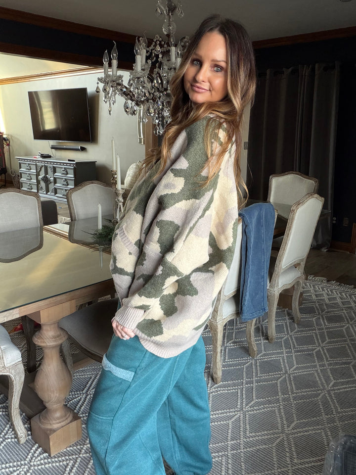 Camo Oversized Cardigan Sweater