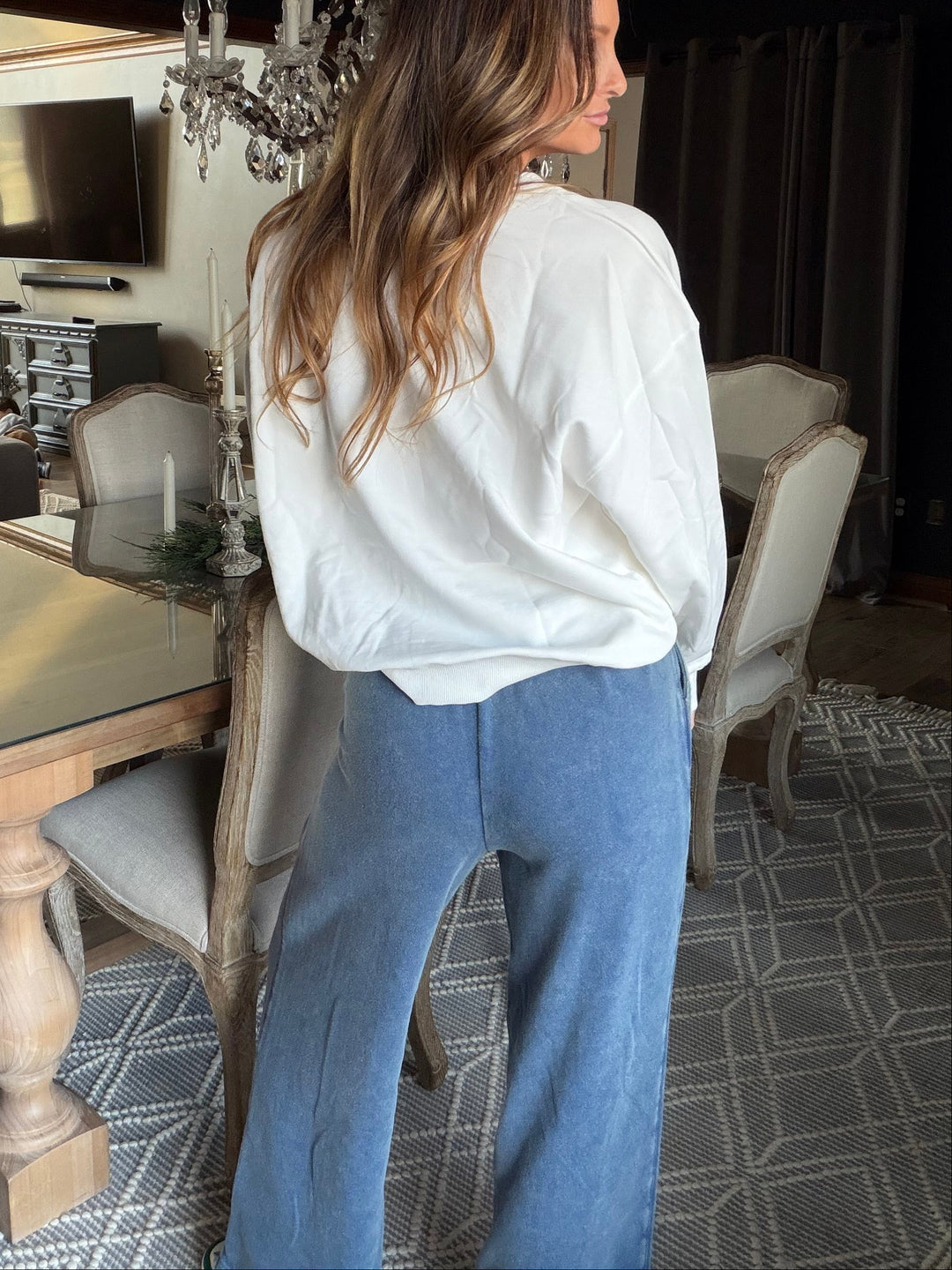 Navy French Terry Wide Leg Lounge Pants