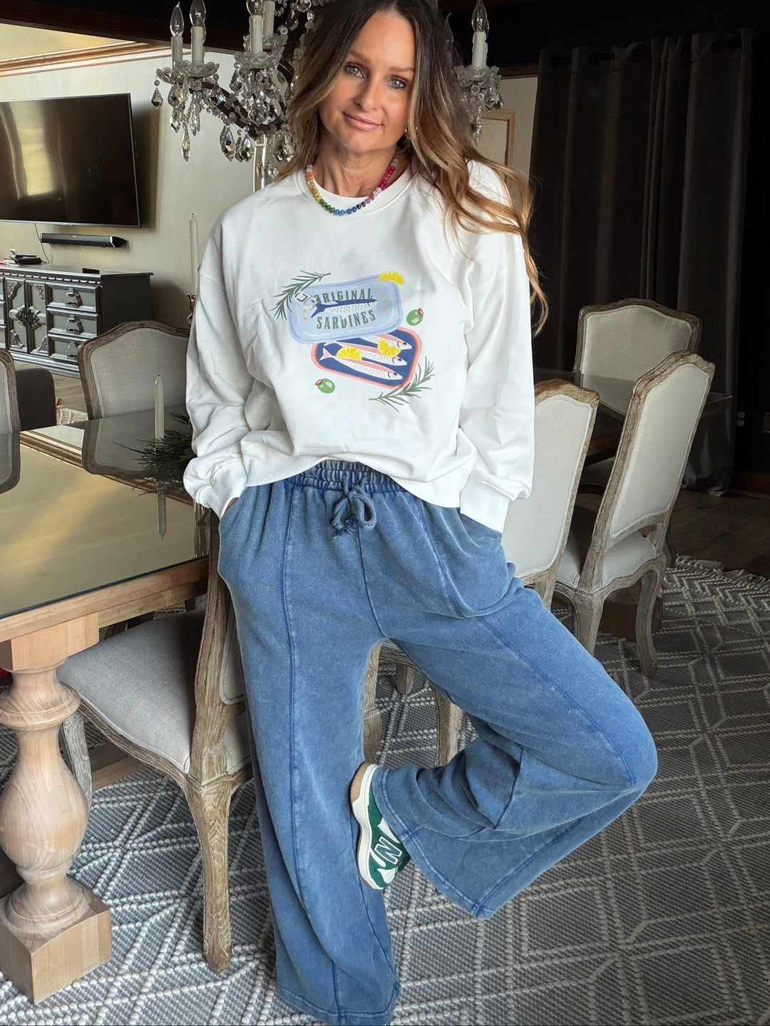 Navy French Terry Wide Leg Lounge Pants