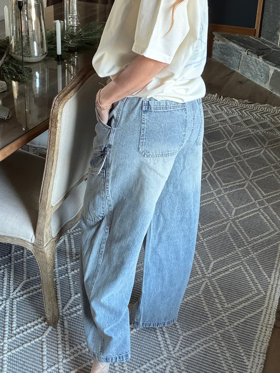 High Rise Barrel Leg Cargo Denim Pants