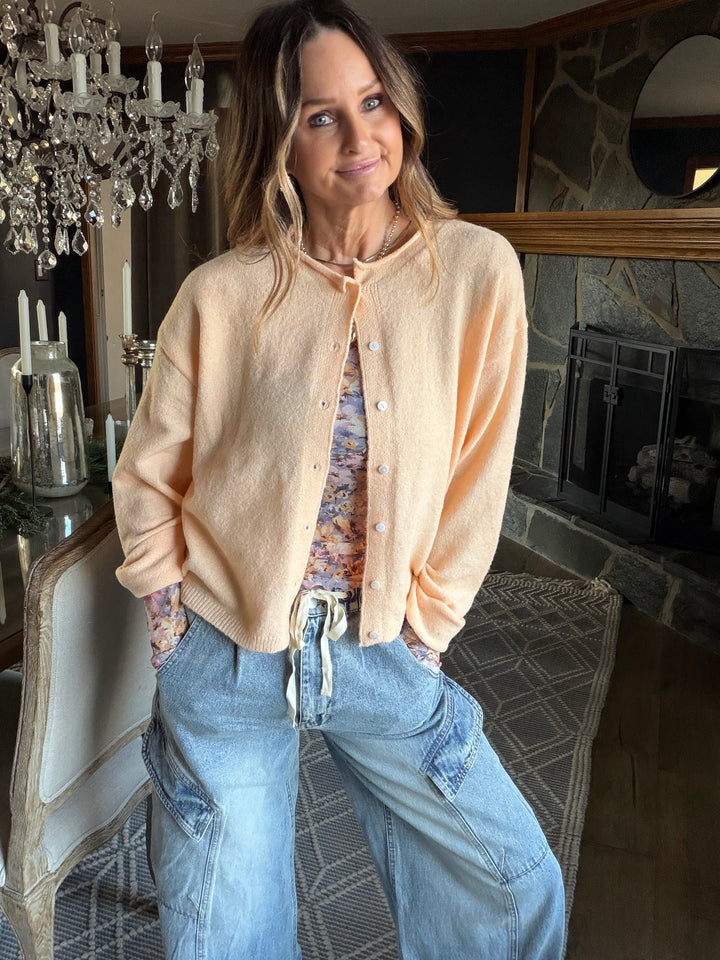 Apricot Lightweight Crew Neck Cardigan