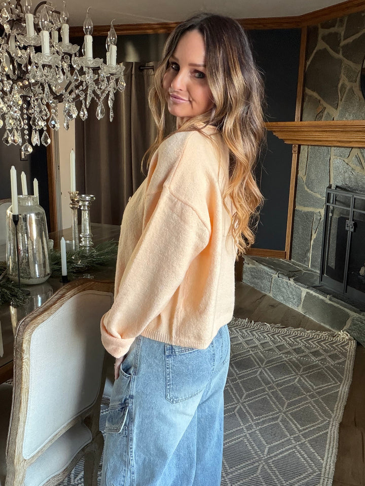 Apricot Lightweight Crew Neck Cardigan