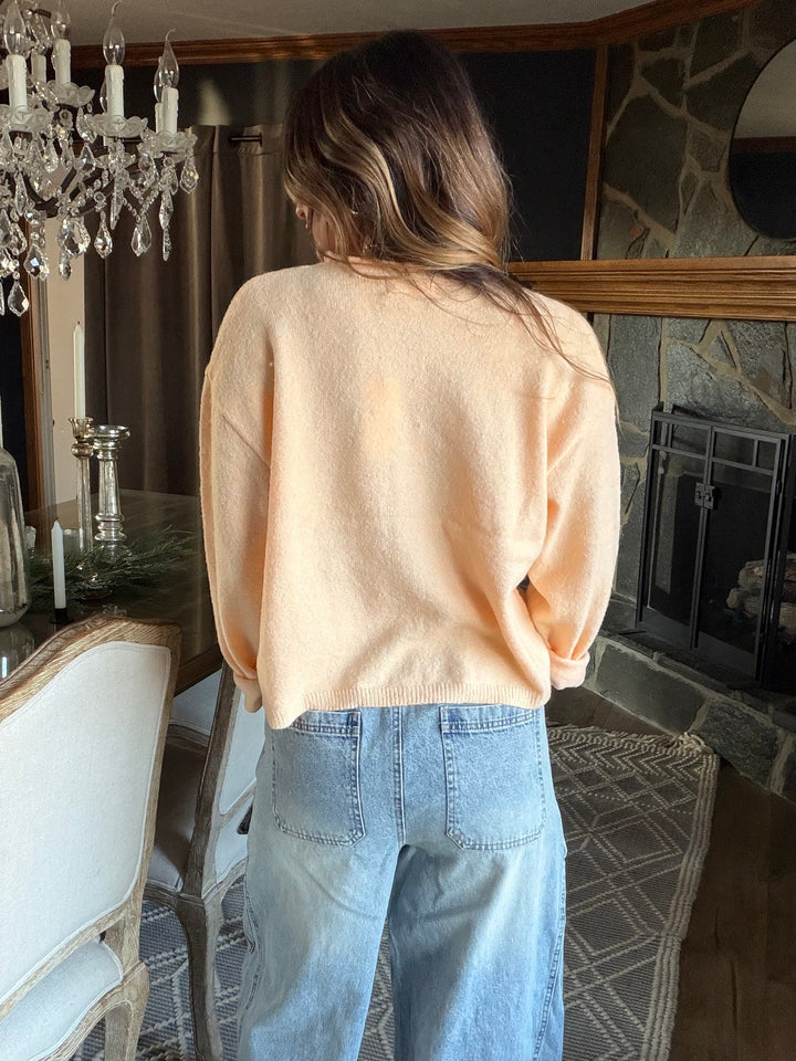 Apricot Lightweight Crew Neck Cardigan
