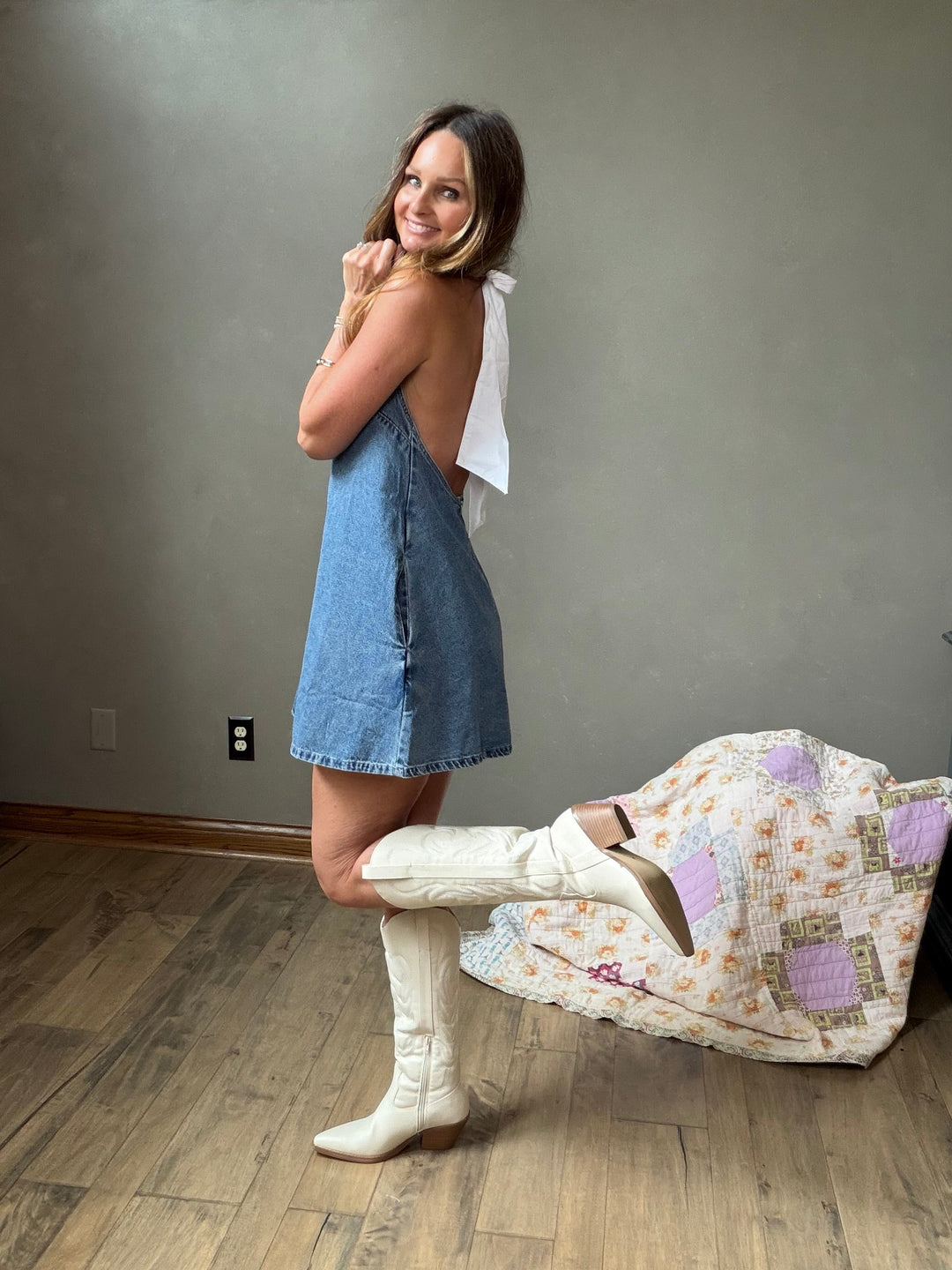 Open Back Denim Mini Dress