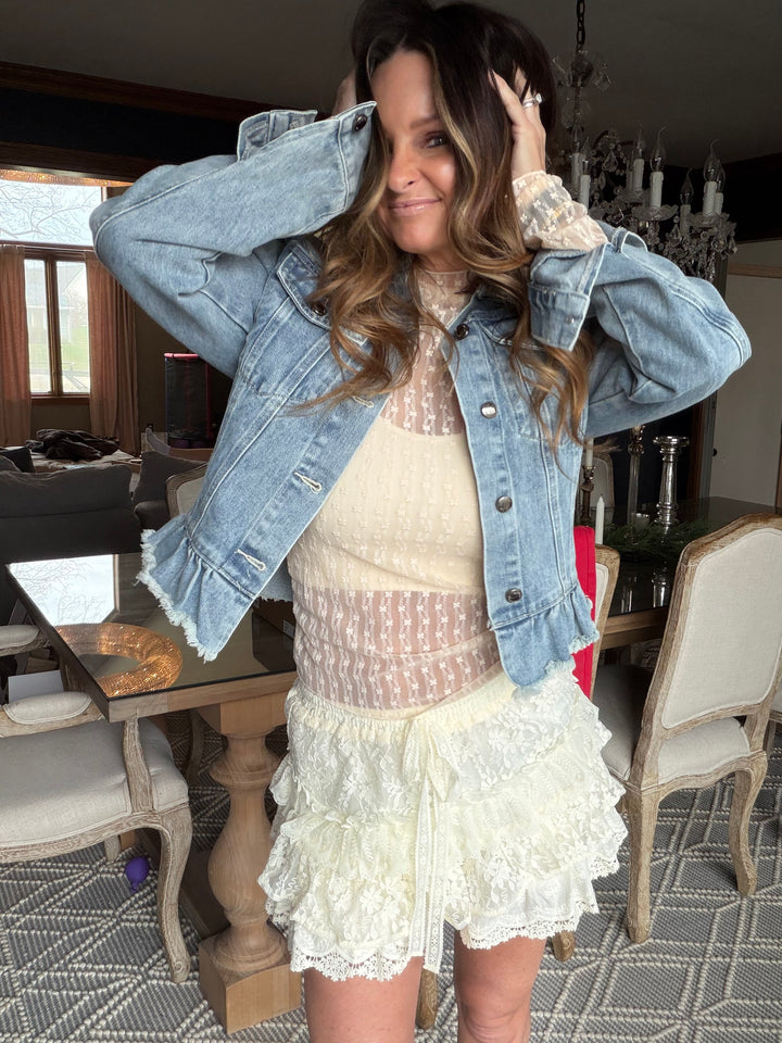 Wildflower Ruffle Denim Jacket