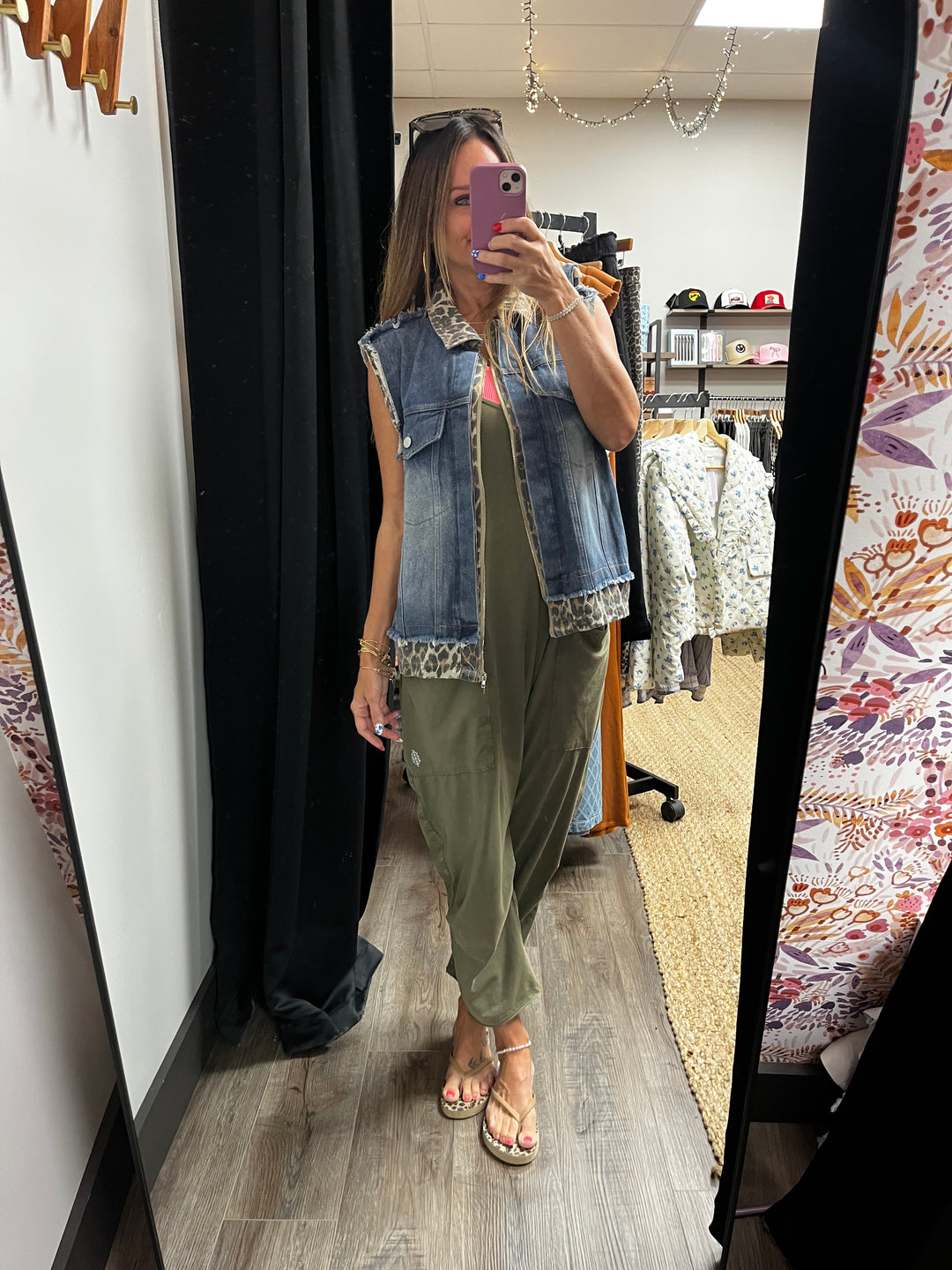 Leopard Sleeveless Denim Jacket