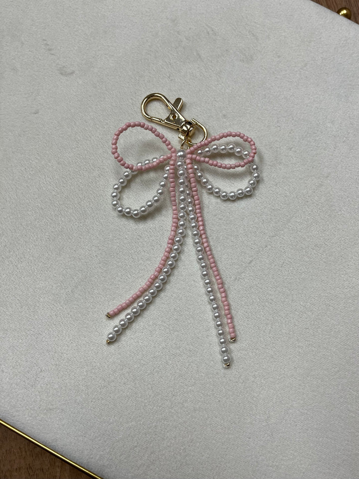 Pink and Pearl Bow Bag Charm