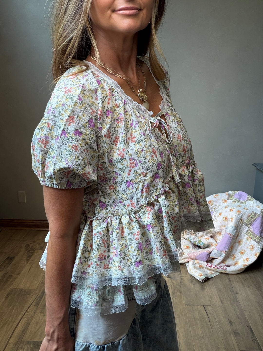 Meadow Bloom Lace Peplum Top