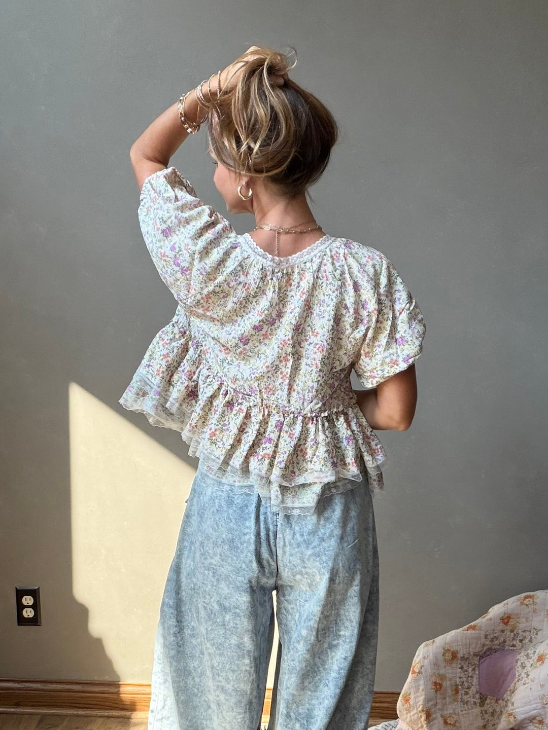 Meadow Bloom Lace Peplum Top