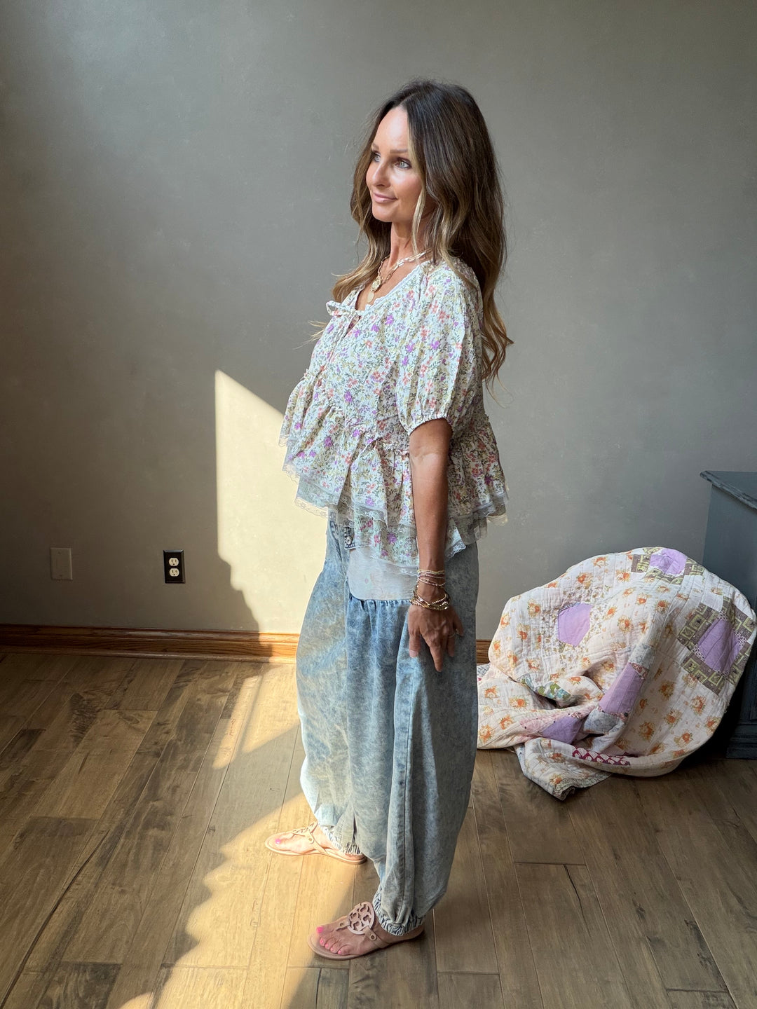 Meadow Bloom Lace Peplum Top