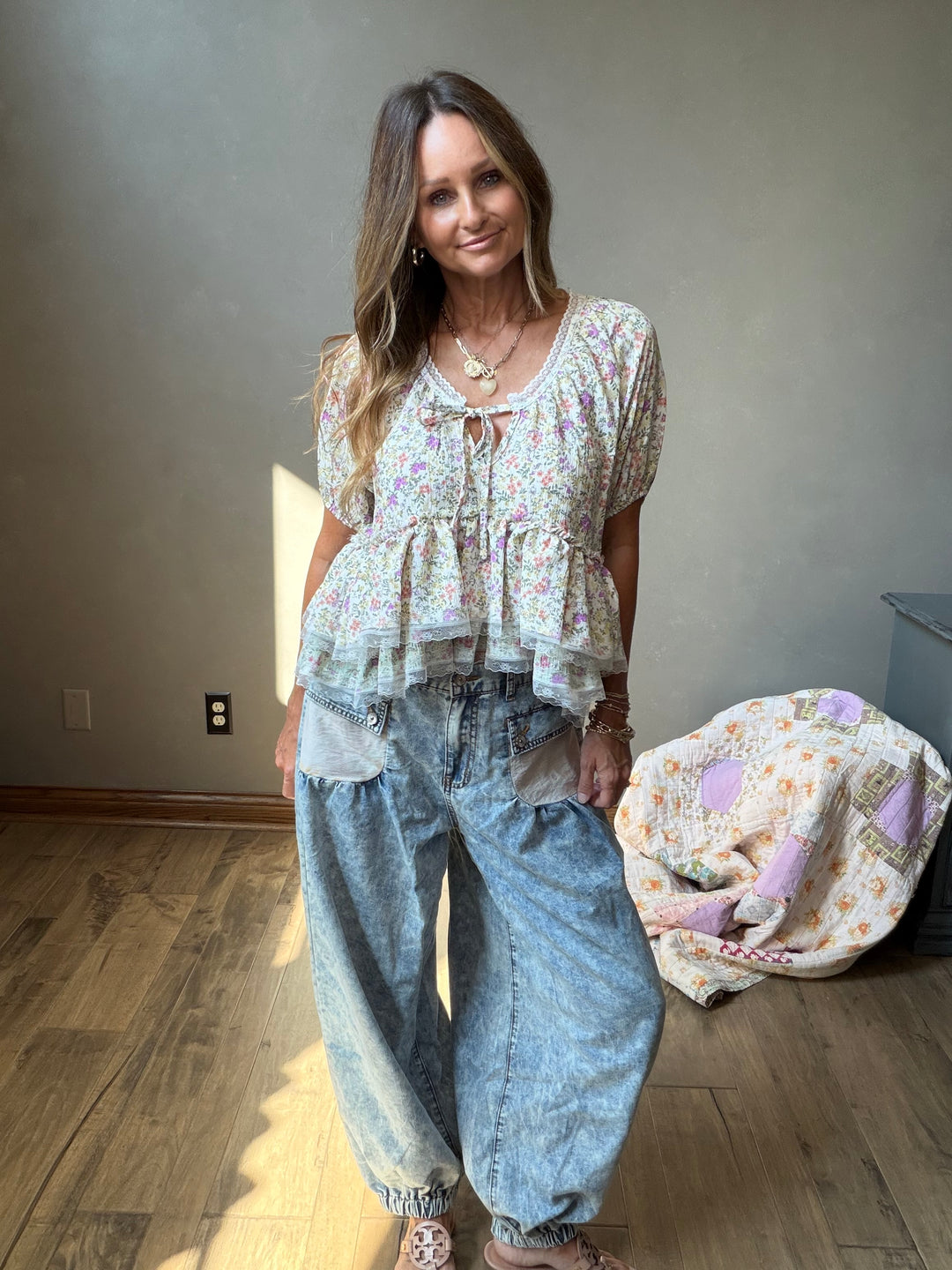 Meadow Bloom Lace Peplum Top