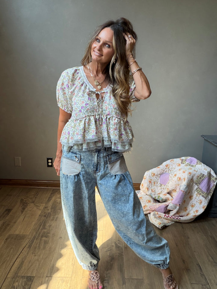 Meadow Bloom Lace Peplum Top