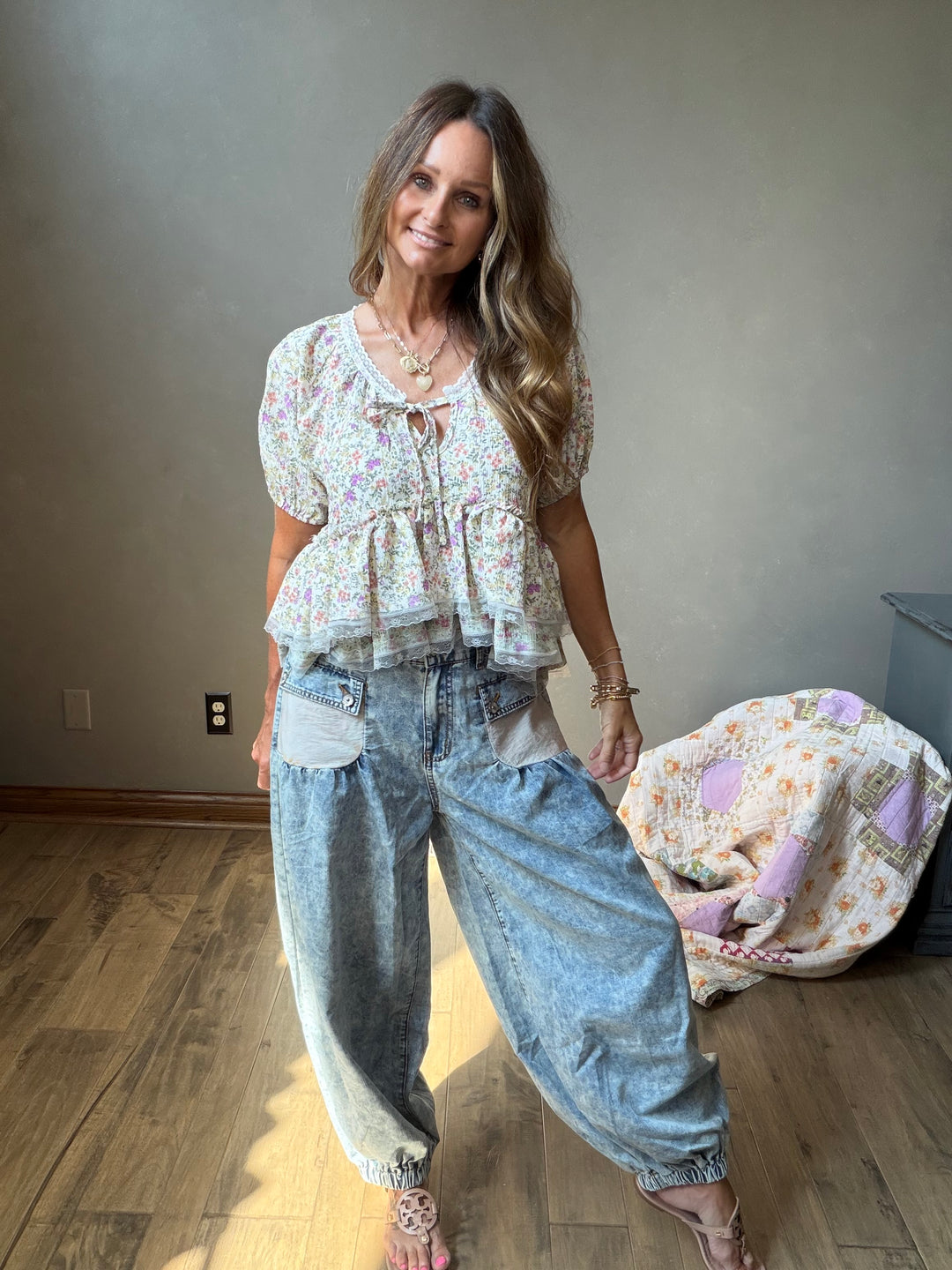 Meadow Bloom Lace Peplum Top