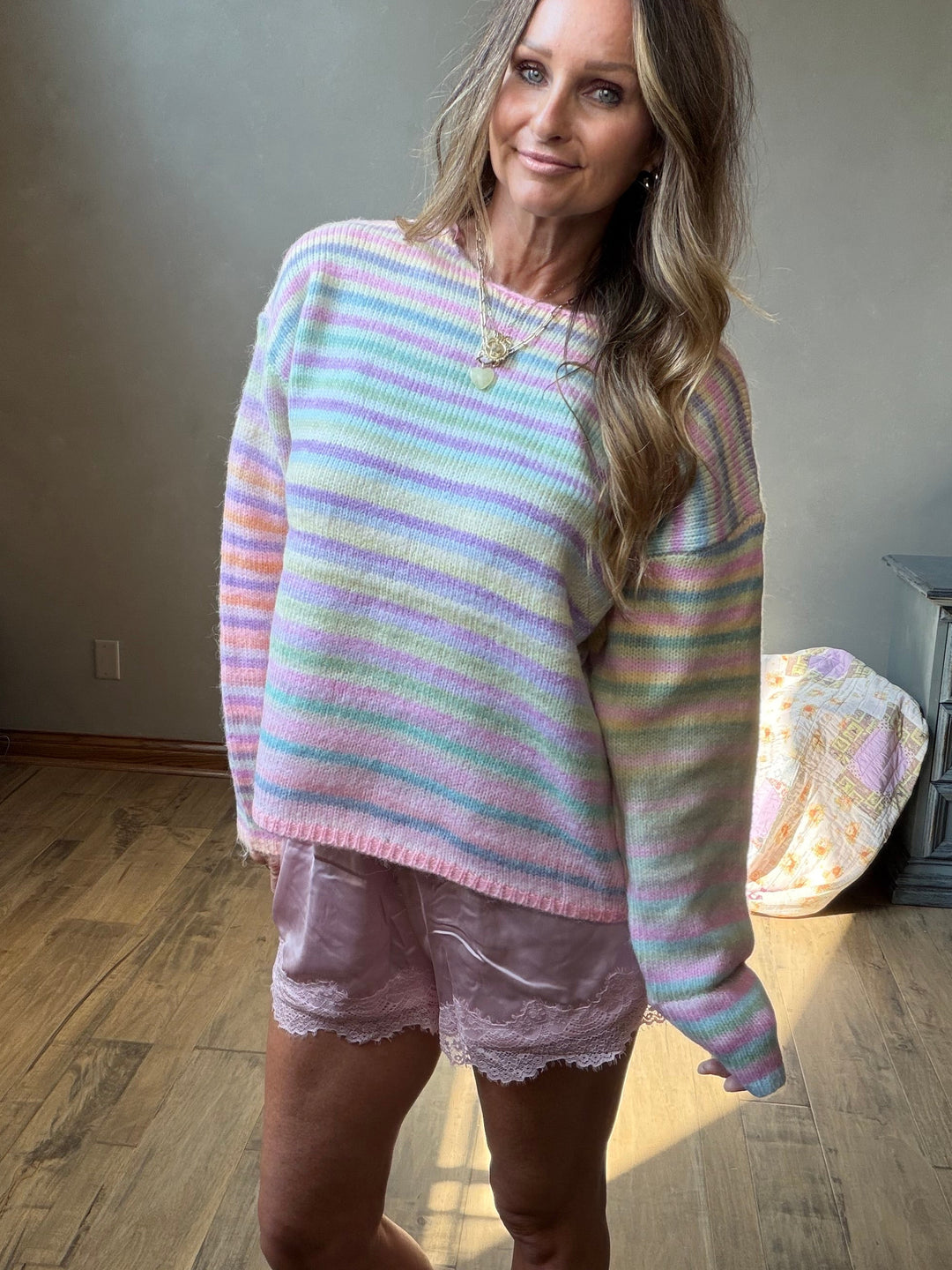 pastel striped knit sweater