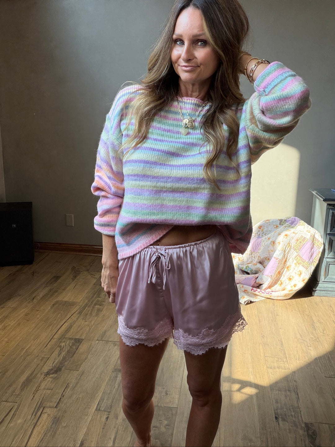 Blush Satin Lace Shorts