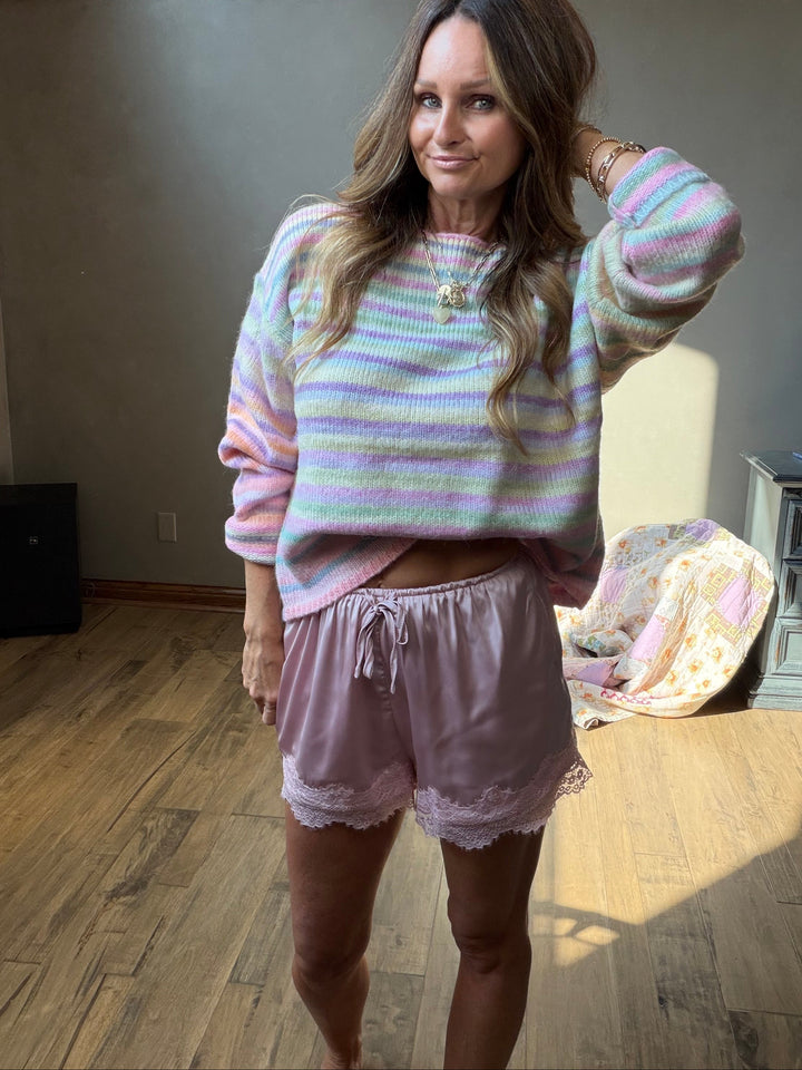 Blush Satin Lace Shorts