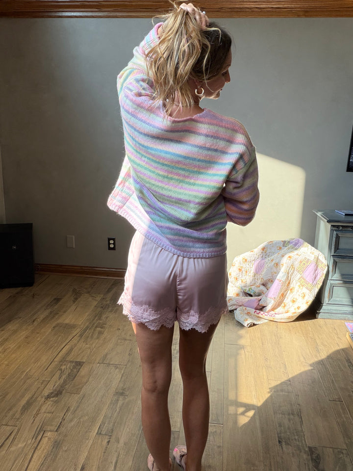 Blush Satin Lace Shorts