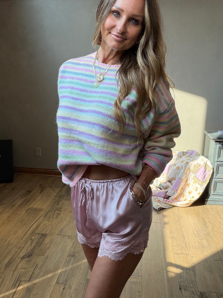 Blush Satin Lace Shorts