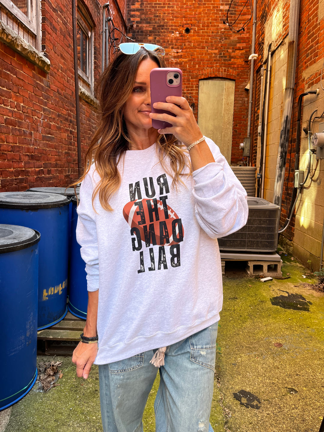 Run the dang ball football game day ash gray oversized sweatshirt