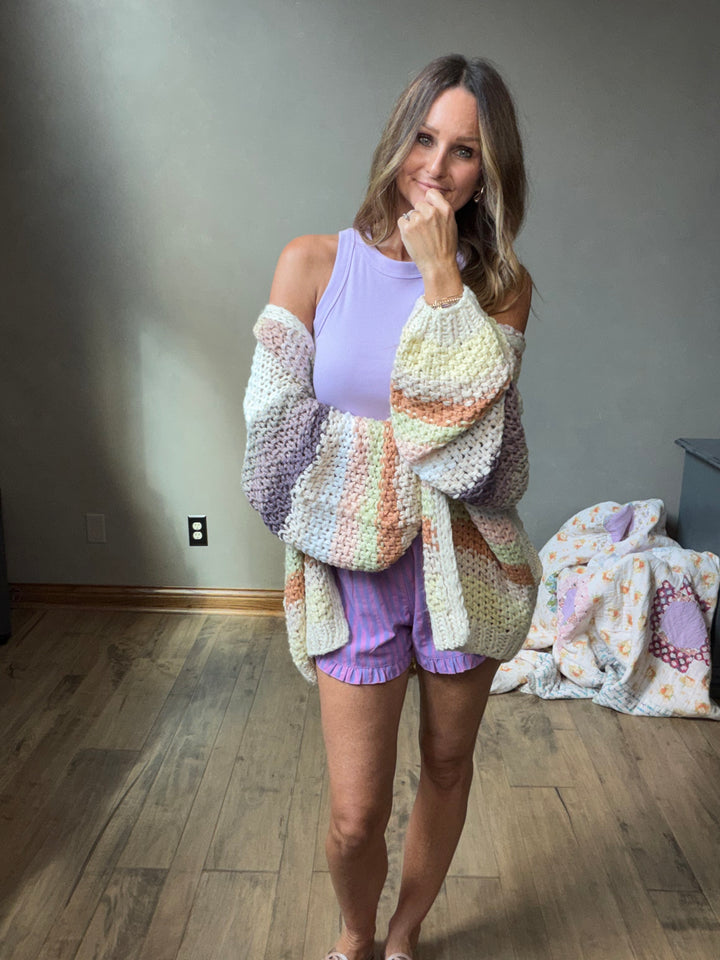 Creamy Striped Crochet Cardigan