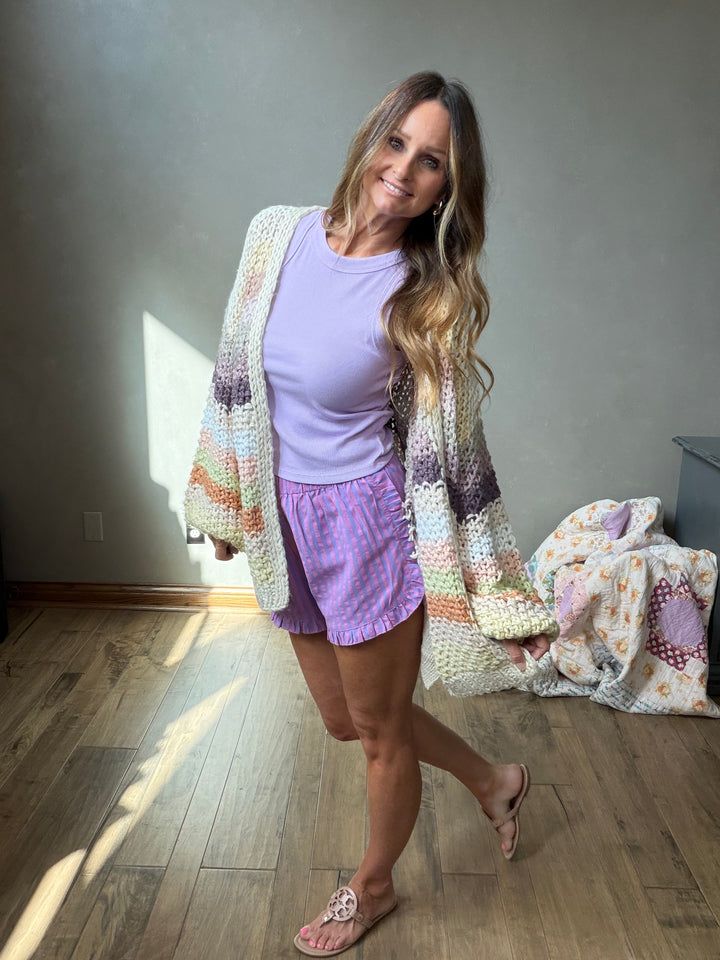 Creamy Striped Crochet Cardigan