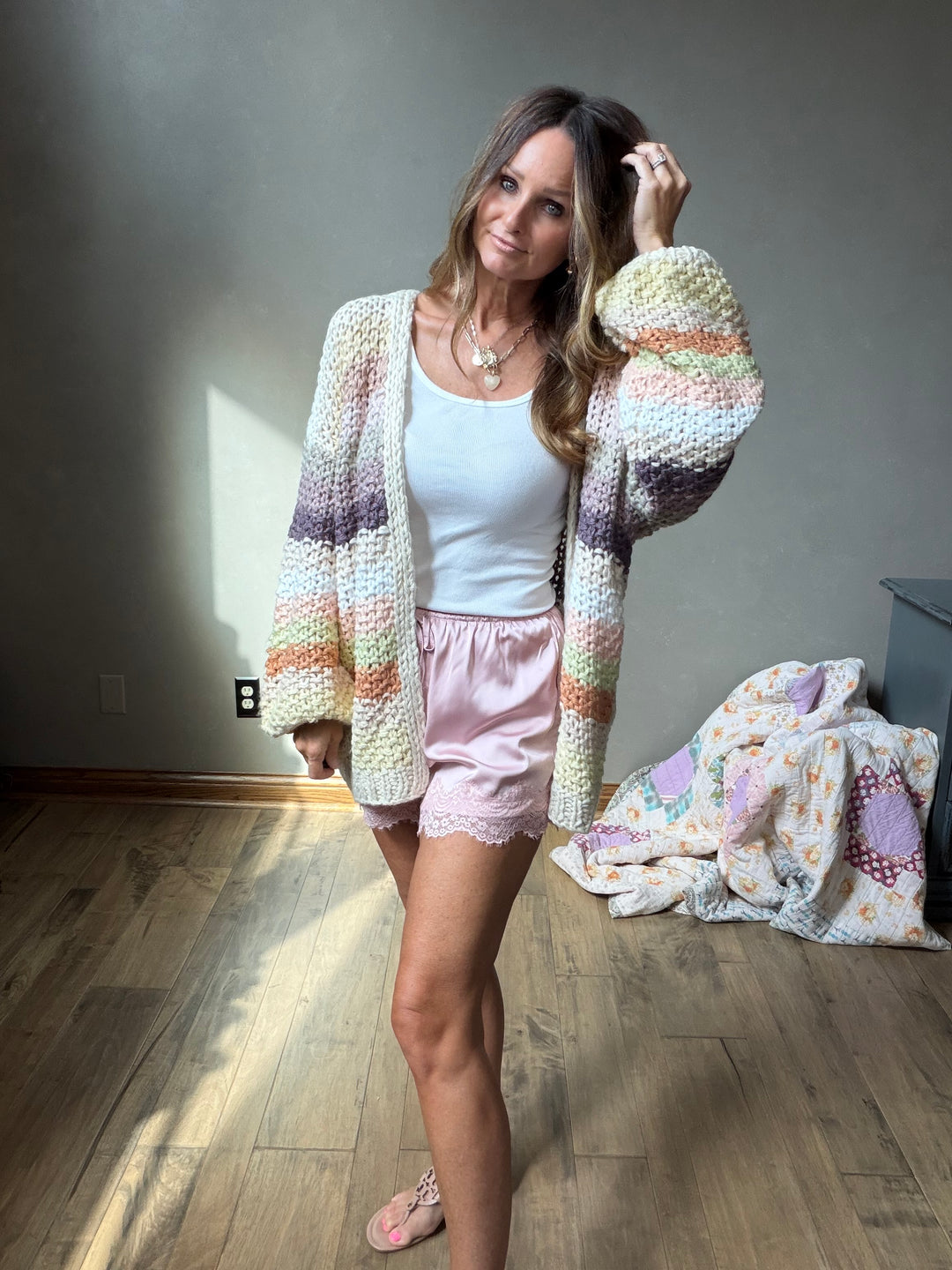 Creamy Striped Crochet Cardigan