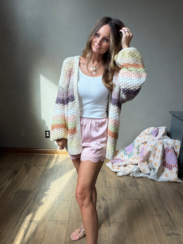 Creamy Striped Crochet Cardigan