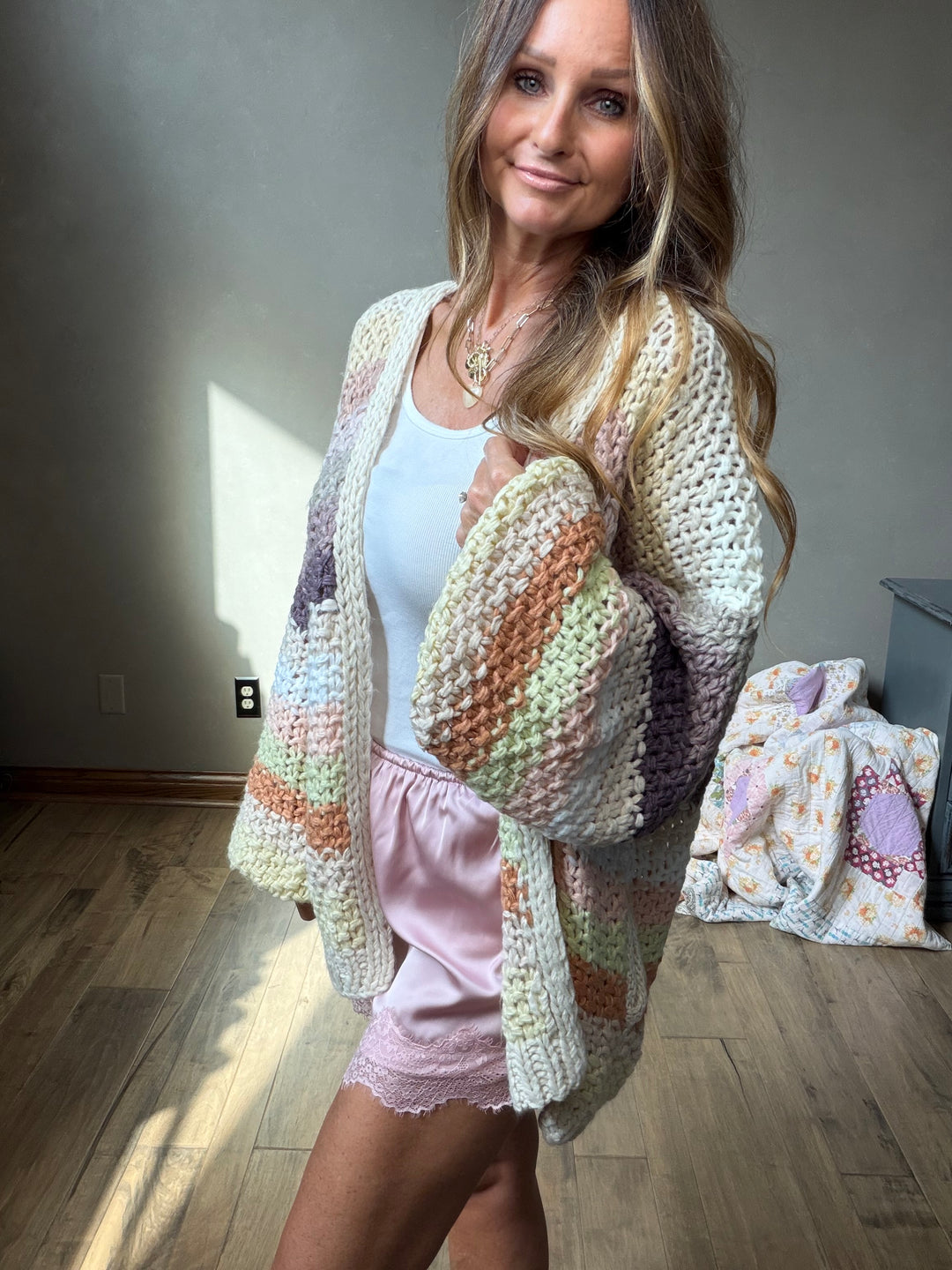 Creamy Striped Crochet Cardigan