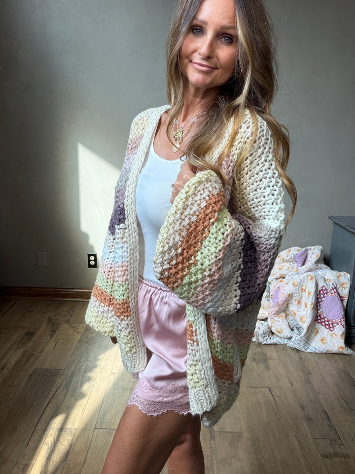 Creamy Striped Crochet Cardigan