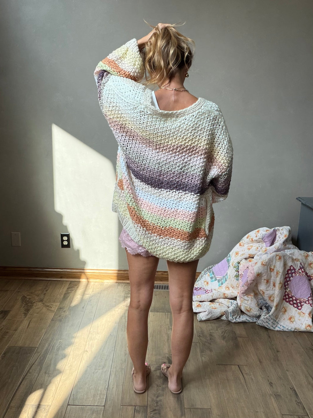 Creamy Striped Crochet Cardigan