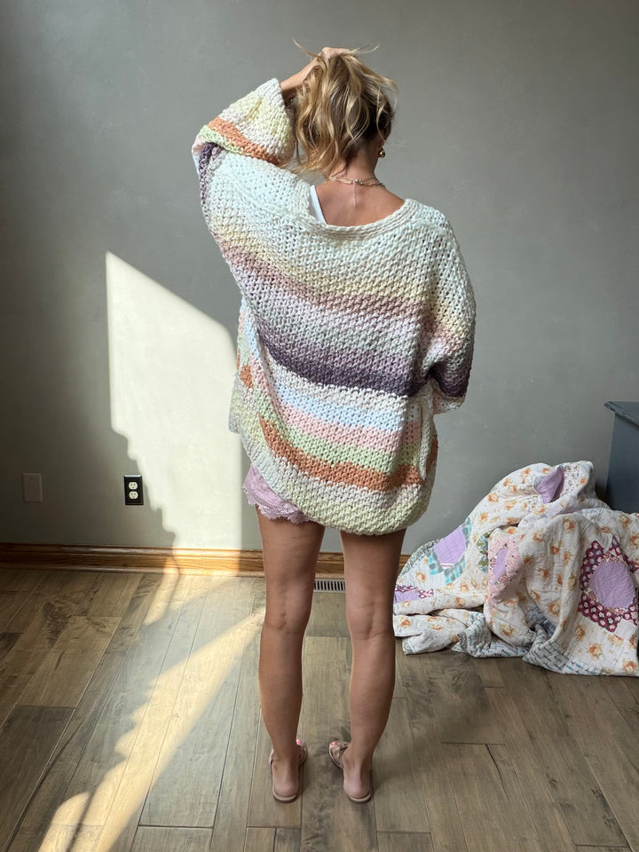 Creamy Striped Crochet Cardigan