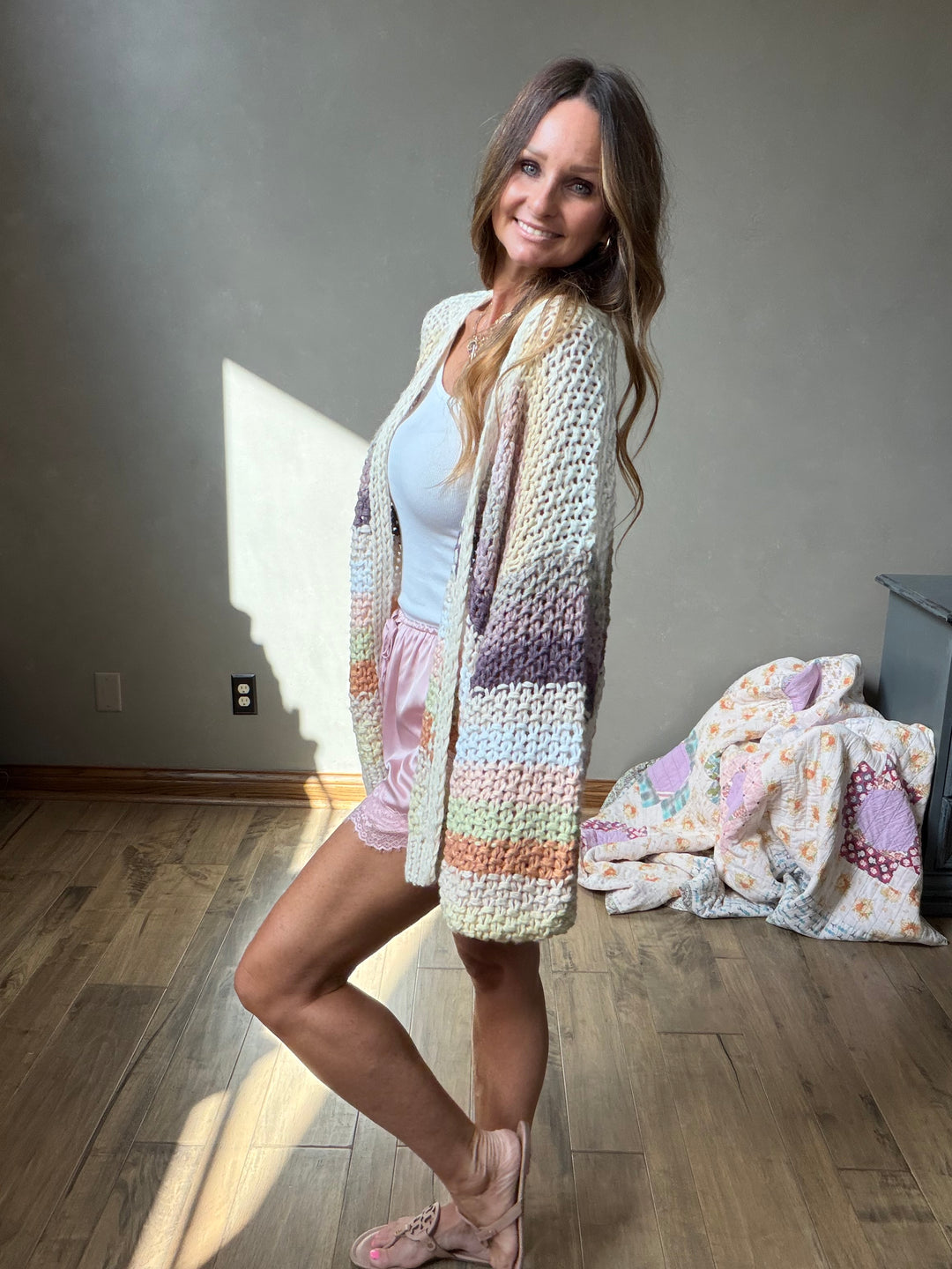 Creamy Striped Crochet Cardigan