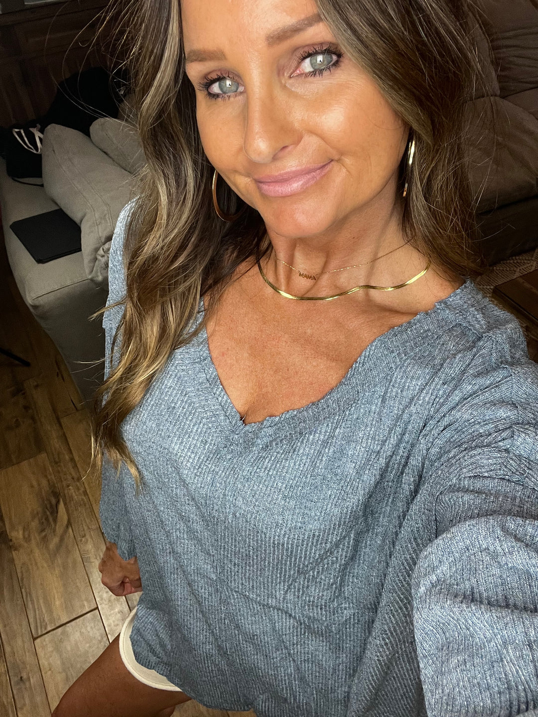 Vintage blue ribbed knit tunic