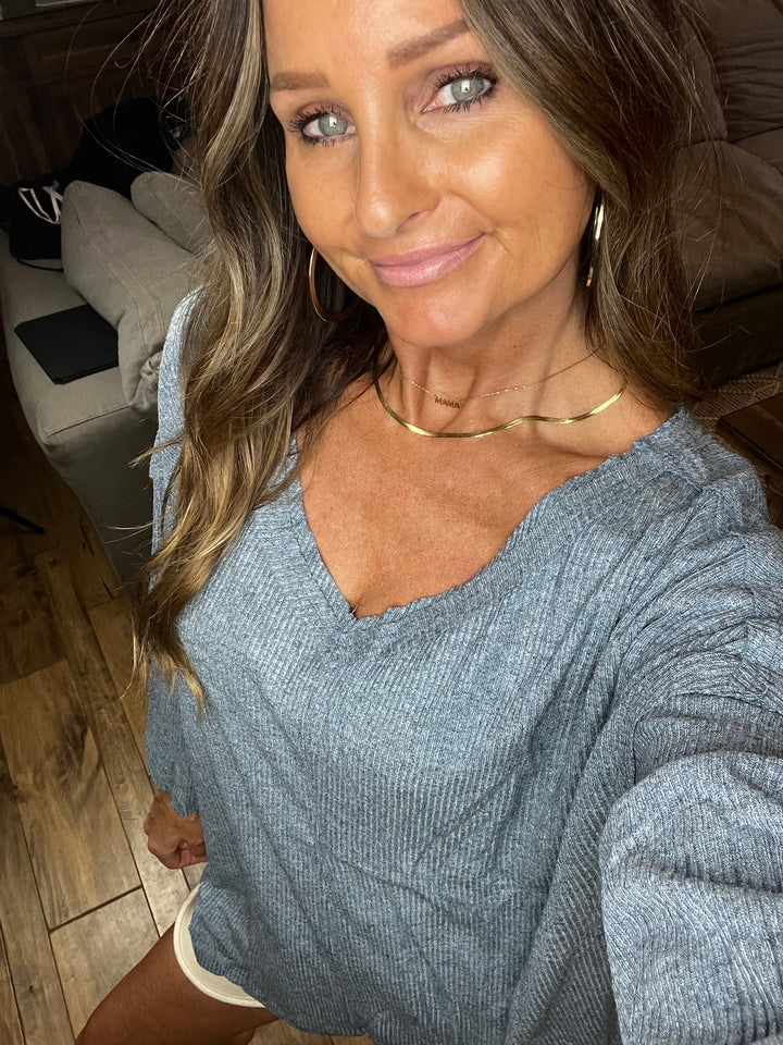 Vintage blue ribbed knit tunic