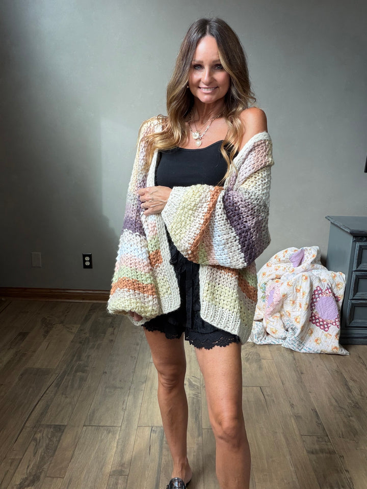 Creamy Striped Crochet Cardigan