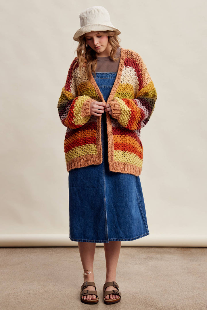 Creamy Striped Crochet Cardigan