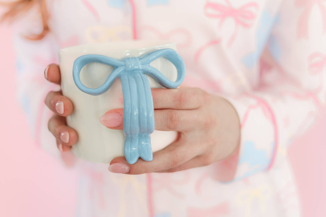 Ceramic Mug with Light Blue Ribbon Handle