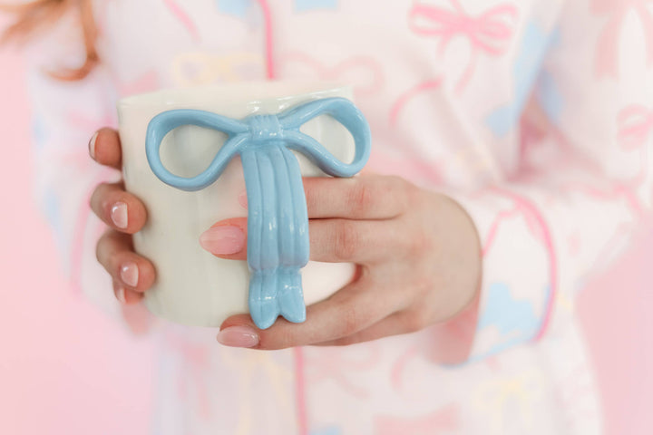 Ceramic Mug with Light Blue Ribbon Handle