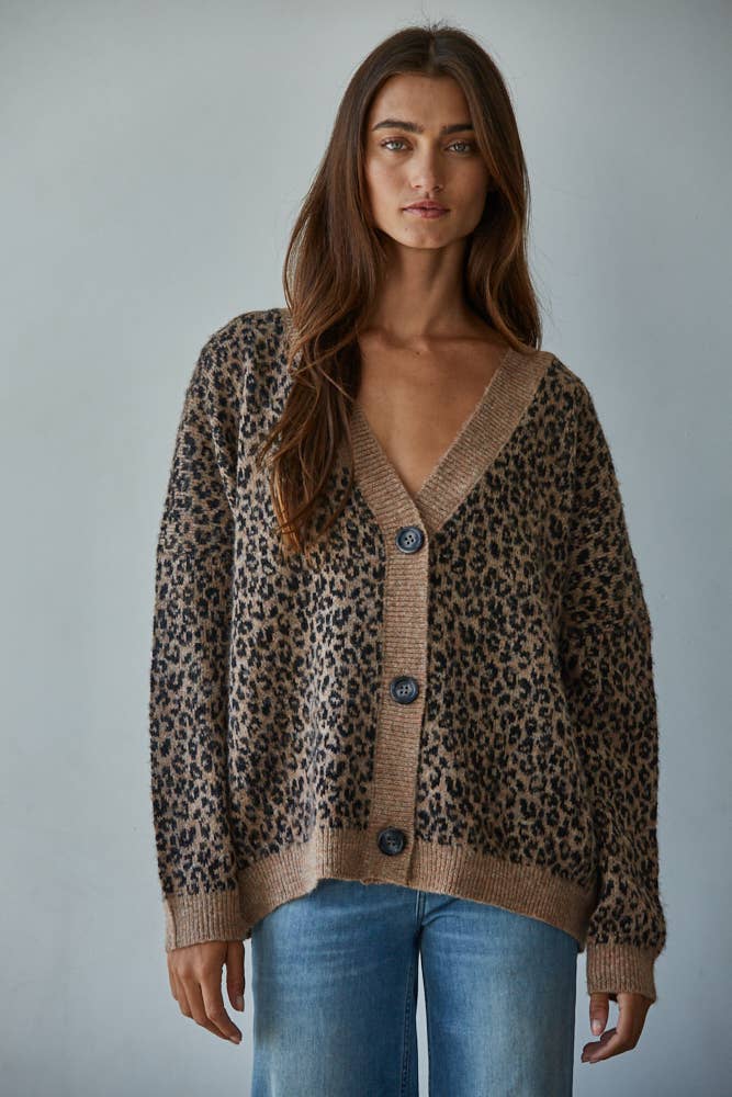 V-neck leopard cardigan
