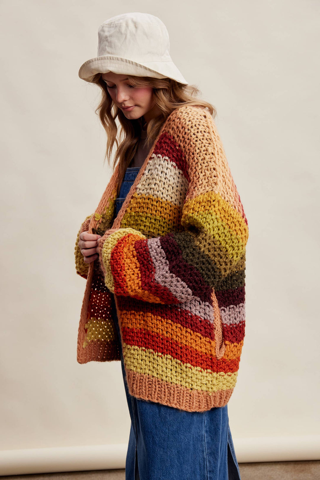 Creamy Striped Crochet Cardigan