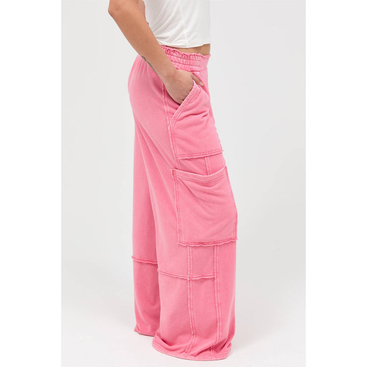 Mineral Wash Wide Leg Cargo Pants