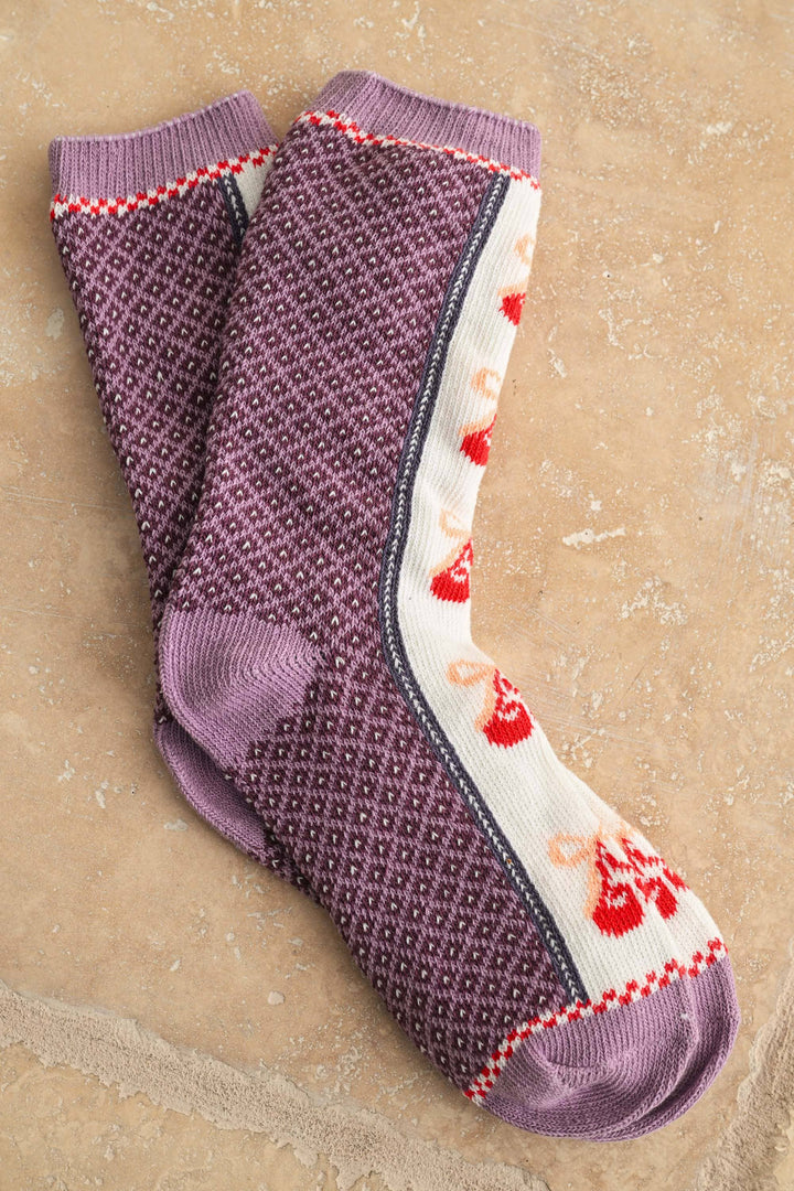 Cherry Stripe Crew Socks