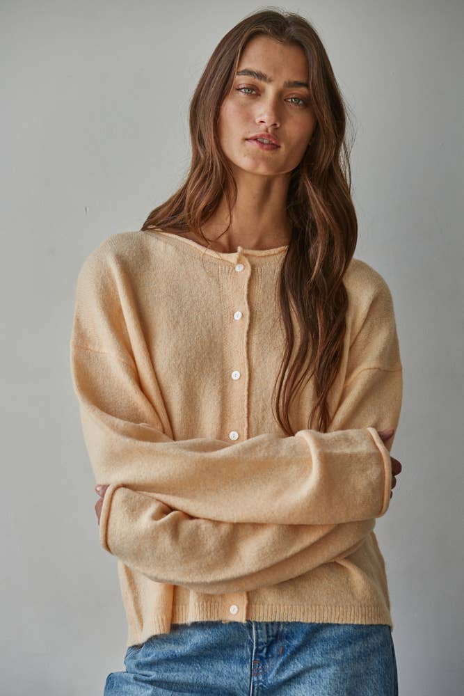 Apricot Lightweight Crew Neck Cardigan